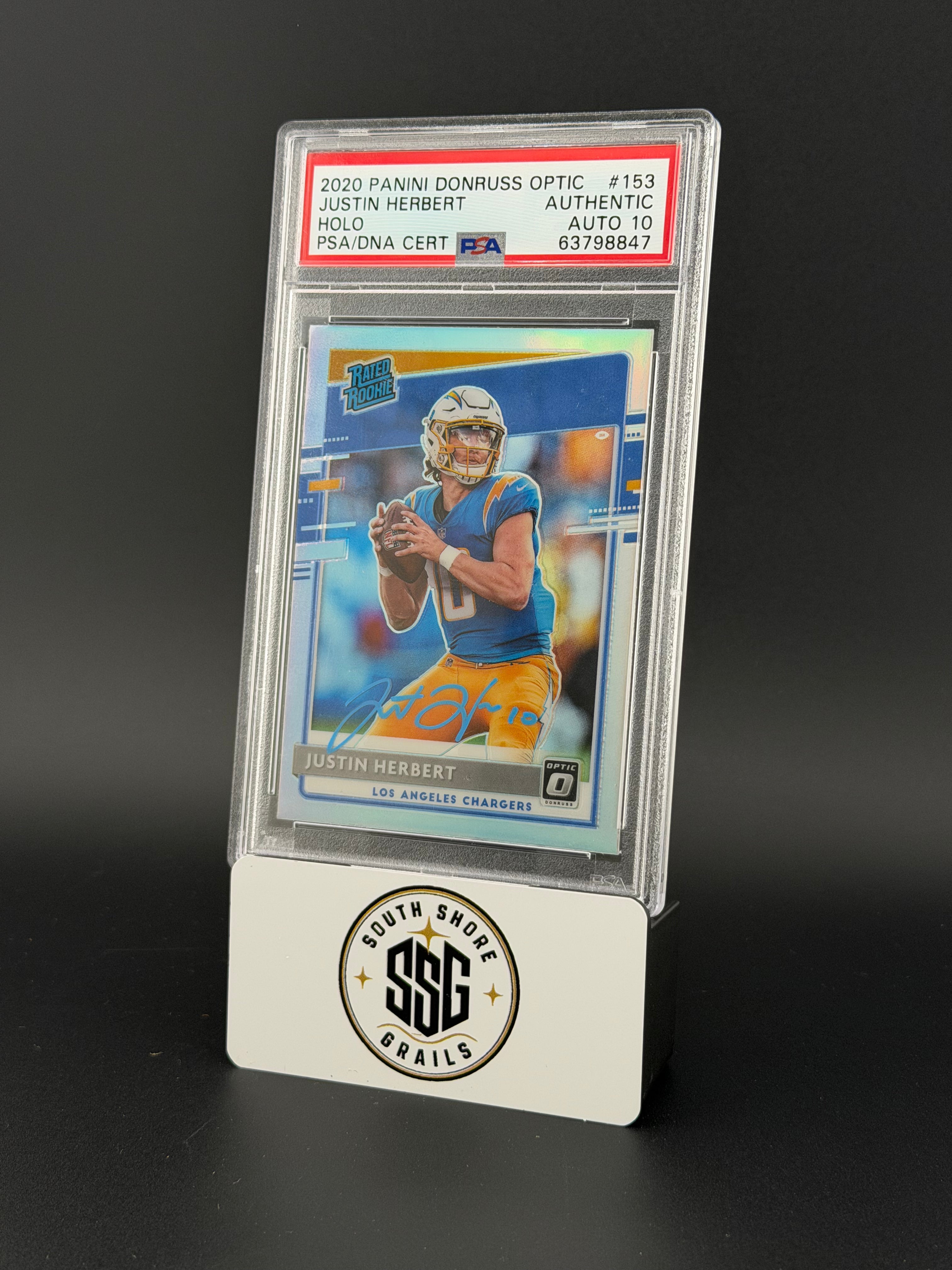 2020 Donruss Optic Holo Justin Herbert #153 Rated Rookie PSA AUTHENTIC AUTO 10