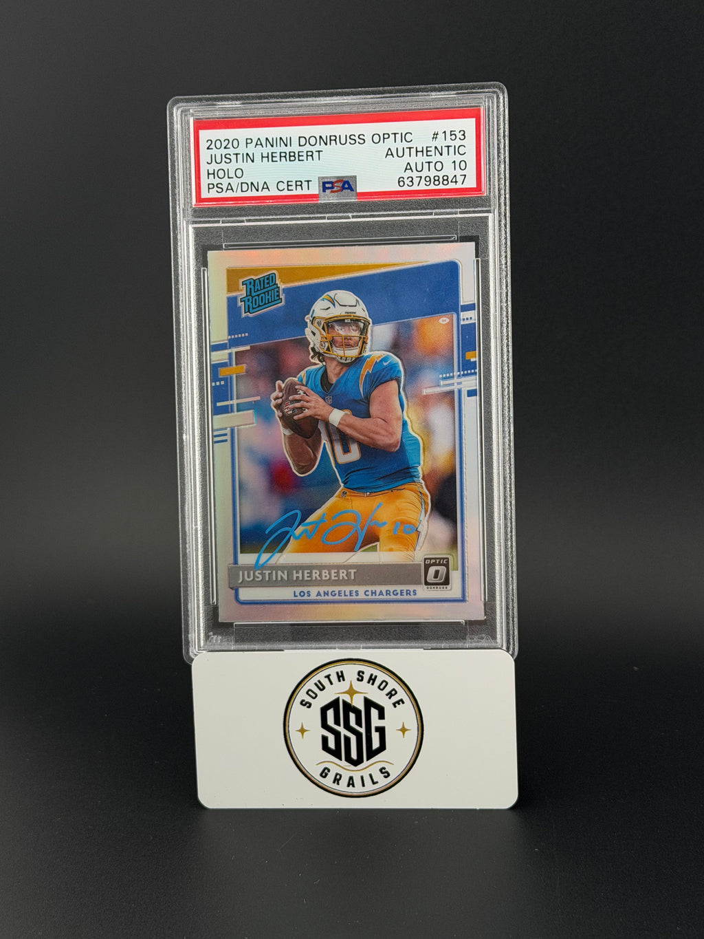 2020 Donruss Optic Holo Justin Herbert #153 Rated Rookie PSA AUTHENTIC AUTO 10