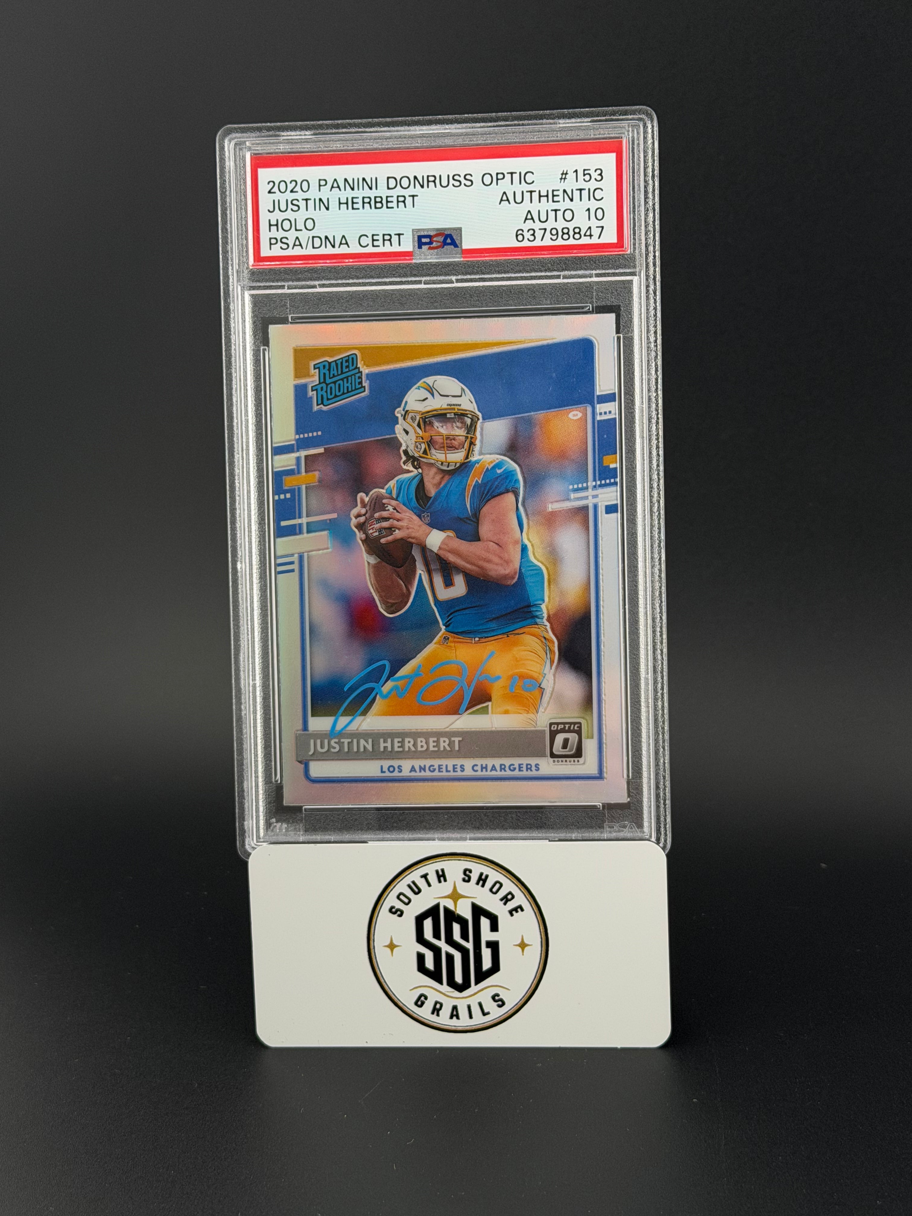 2020 Donruss Optic Holo Justin Herbert #153 Rated Rookie PSA AUTHENTIC AUTO 10