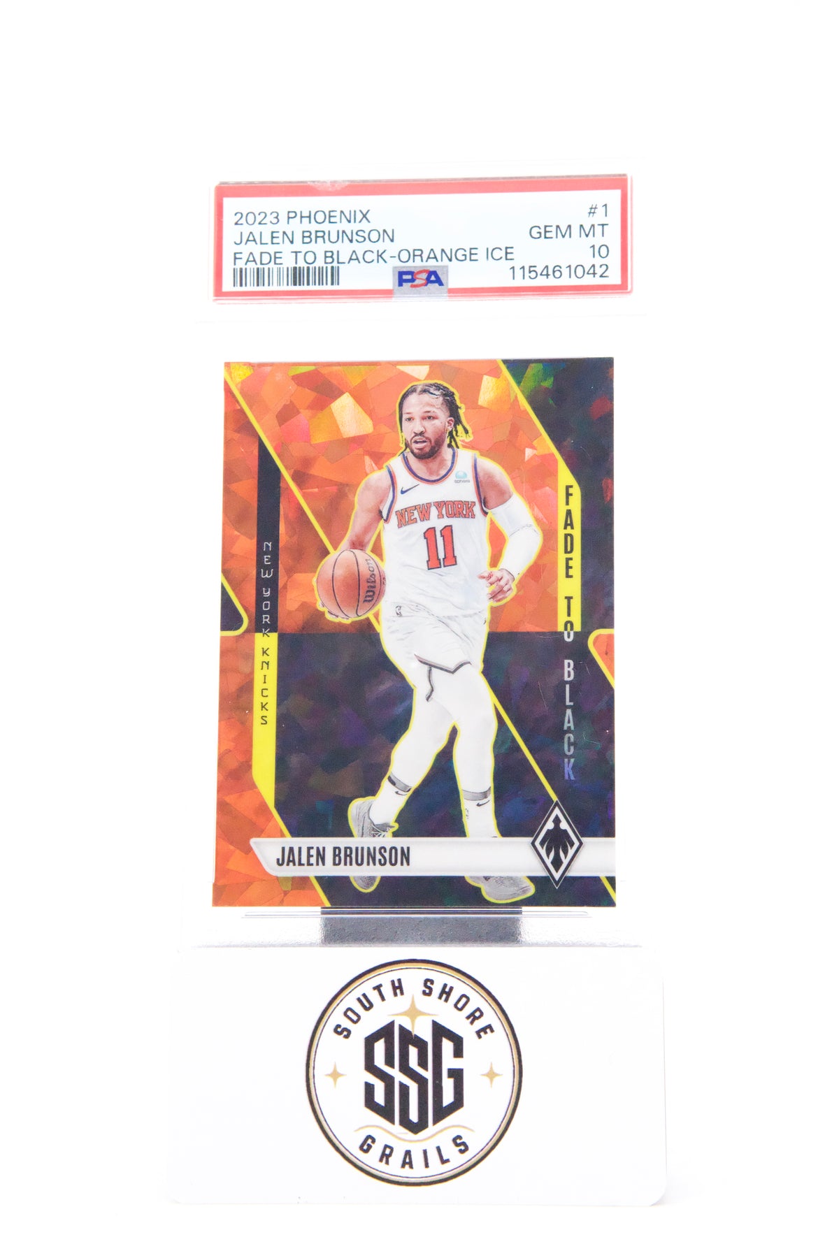2023 Panini Phoenix Fade To Black #1 Jalen Brunson Fade To Black-Orange Ice — PSA 10