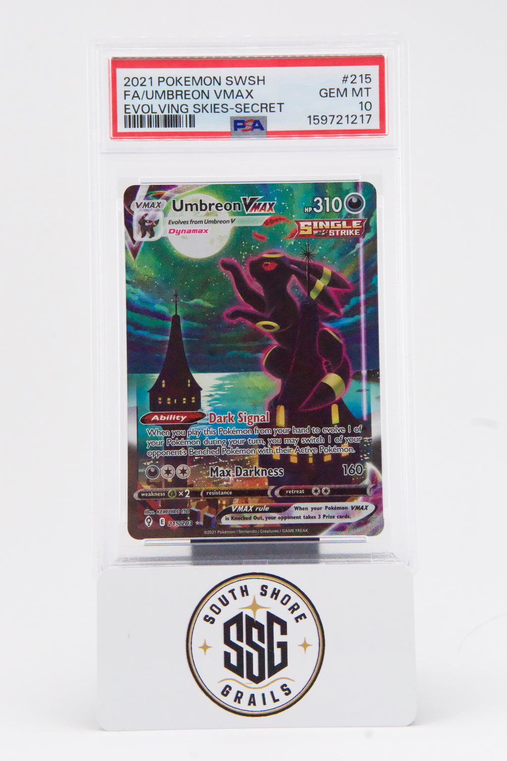 Umbreon VMAX — Sword & Shield Evolving Skies #215 (Full Art, Secret Rare) — PSA 10