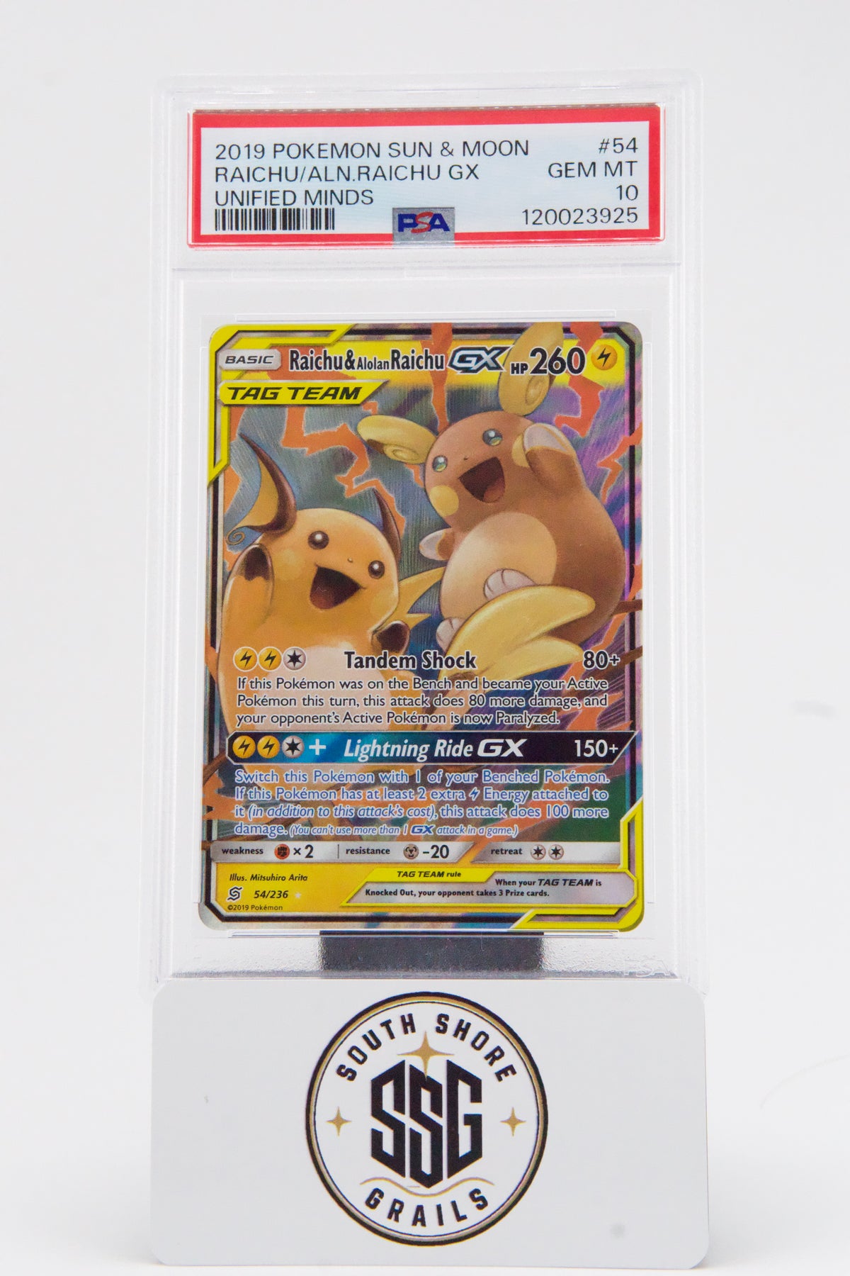 Raichu/Aln.Raichu GX — Sun & Moon Unified Minds #54 — PSA 10