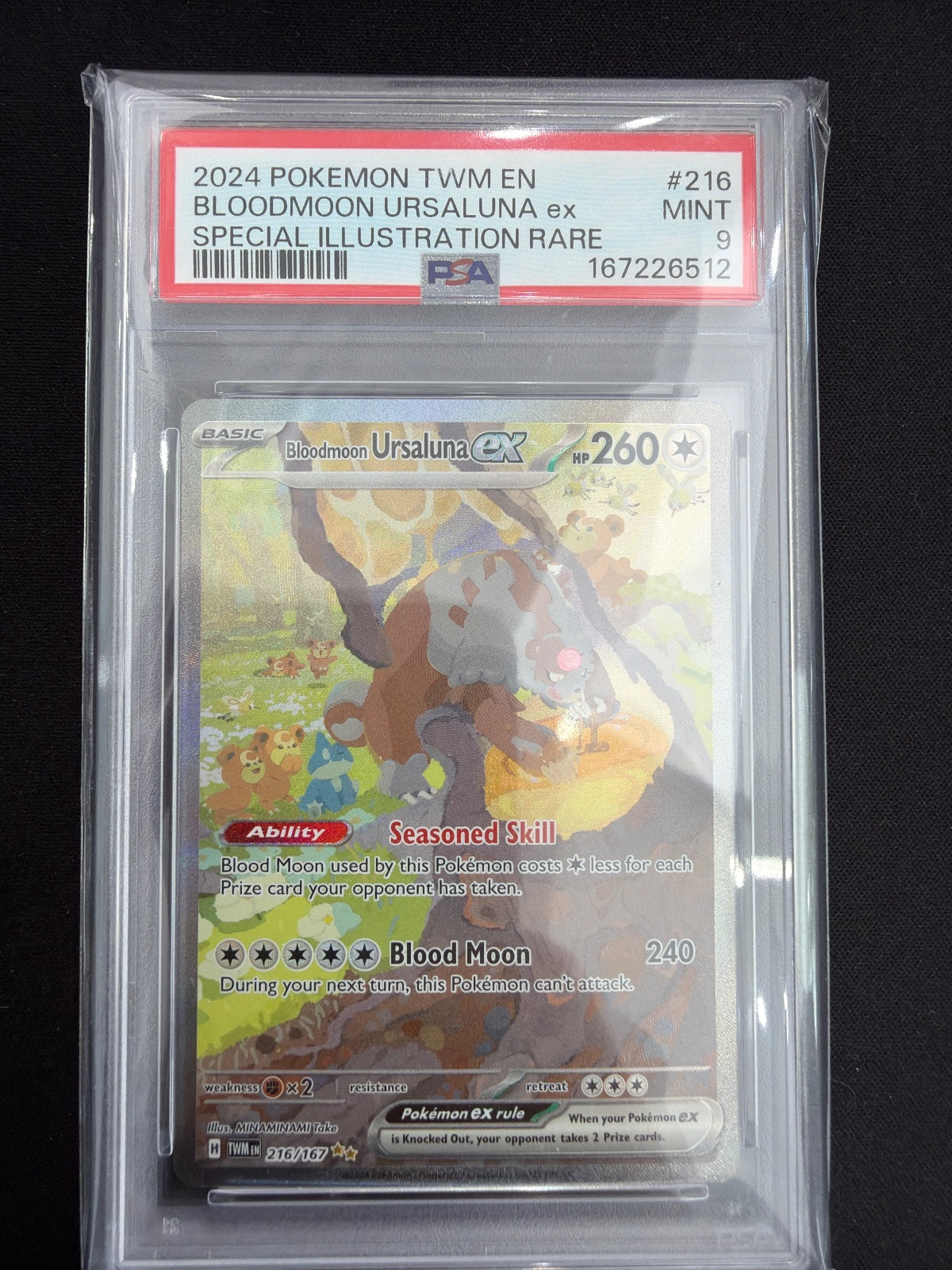 2024 Pokémon Twilight Masquerade Bloodmoon Ursaluna ex 216/167 Special Illustration Rare PSA 9